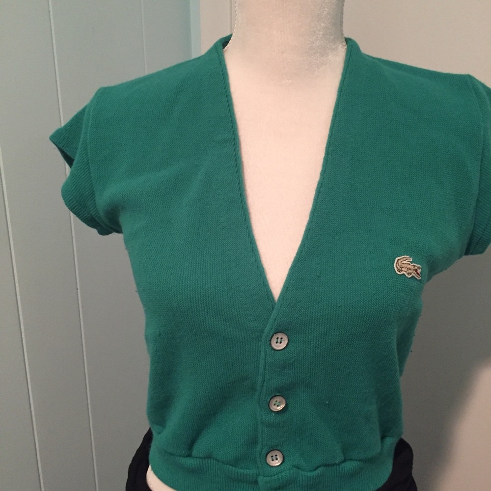 Vintage looking cropped teal Lacoste sweater